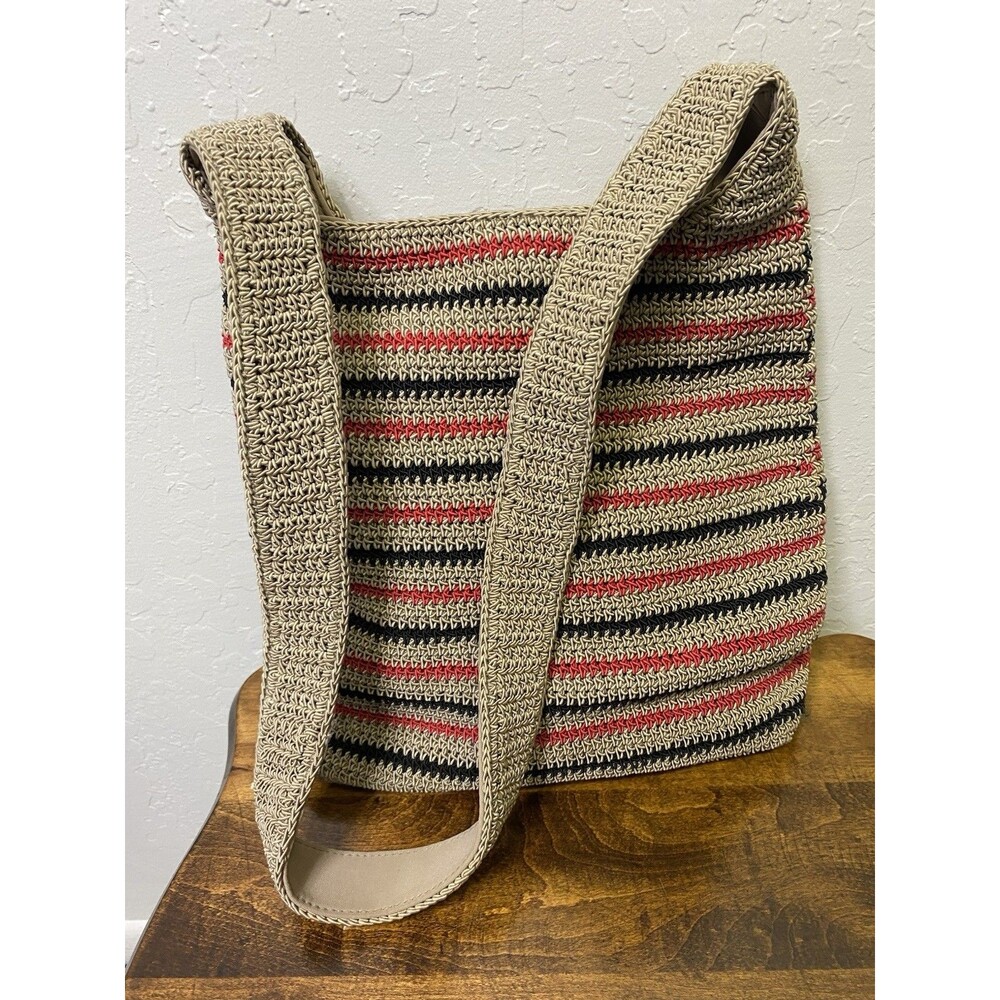 Vintage Villager Liz Claiborne Woven Crochet Striped Hobo Shoulder Bag Y2K Boho